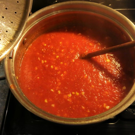 Tomato, Fennel and Corn Soup before the Cream is Added
