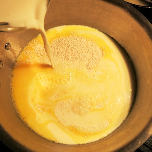 The Pre-Soaking Mixture of Tapioca, Eggs, Sugar and Milk for Tapioca Pudding