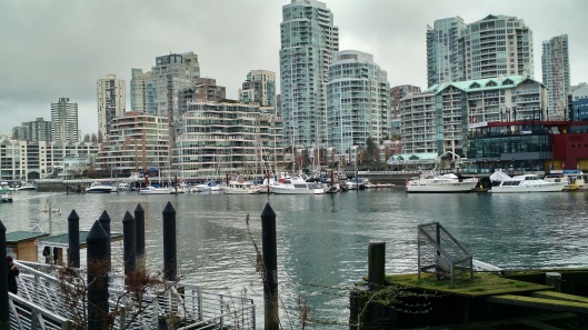 Looking back at Vancouver from Granville Island - Chinatown Market in Vancouver, BC, Canada