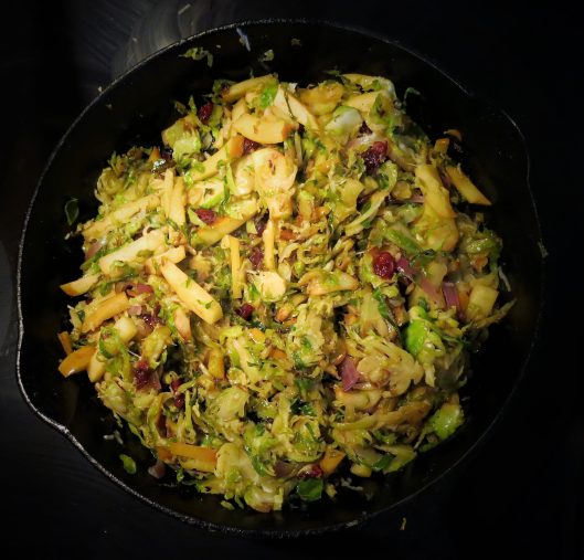 Sautéed Brussels Sprouts with Onion, Garlic, Apples and Cranberries